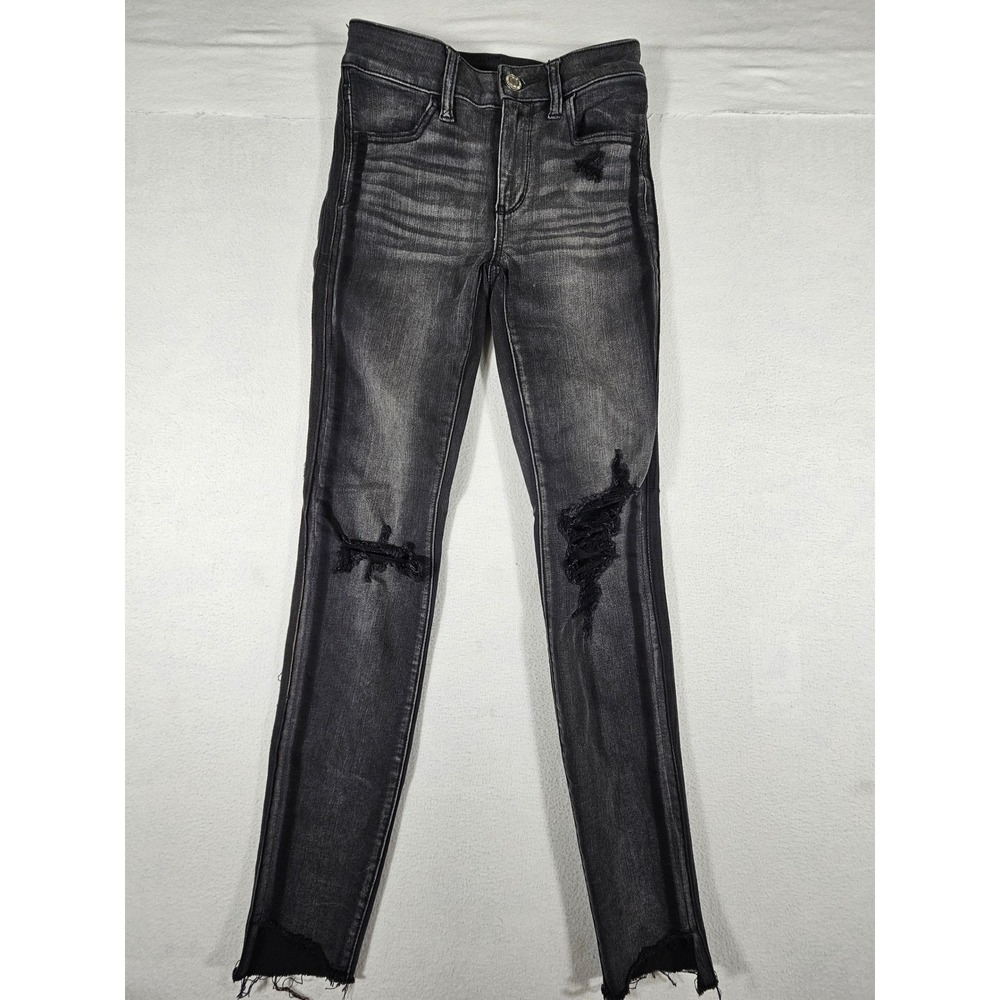 American Eagle Hi-Rise Jegging Black‎ Distressed Ripped Skinny Jeans Size 0 Reg